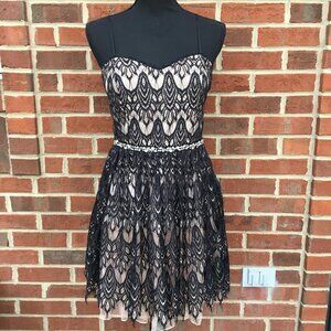 Jodi Kristopher Party Dress Sz 7 Black Lace Overlay Rhinestone Detail Fairycore